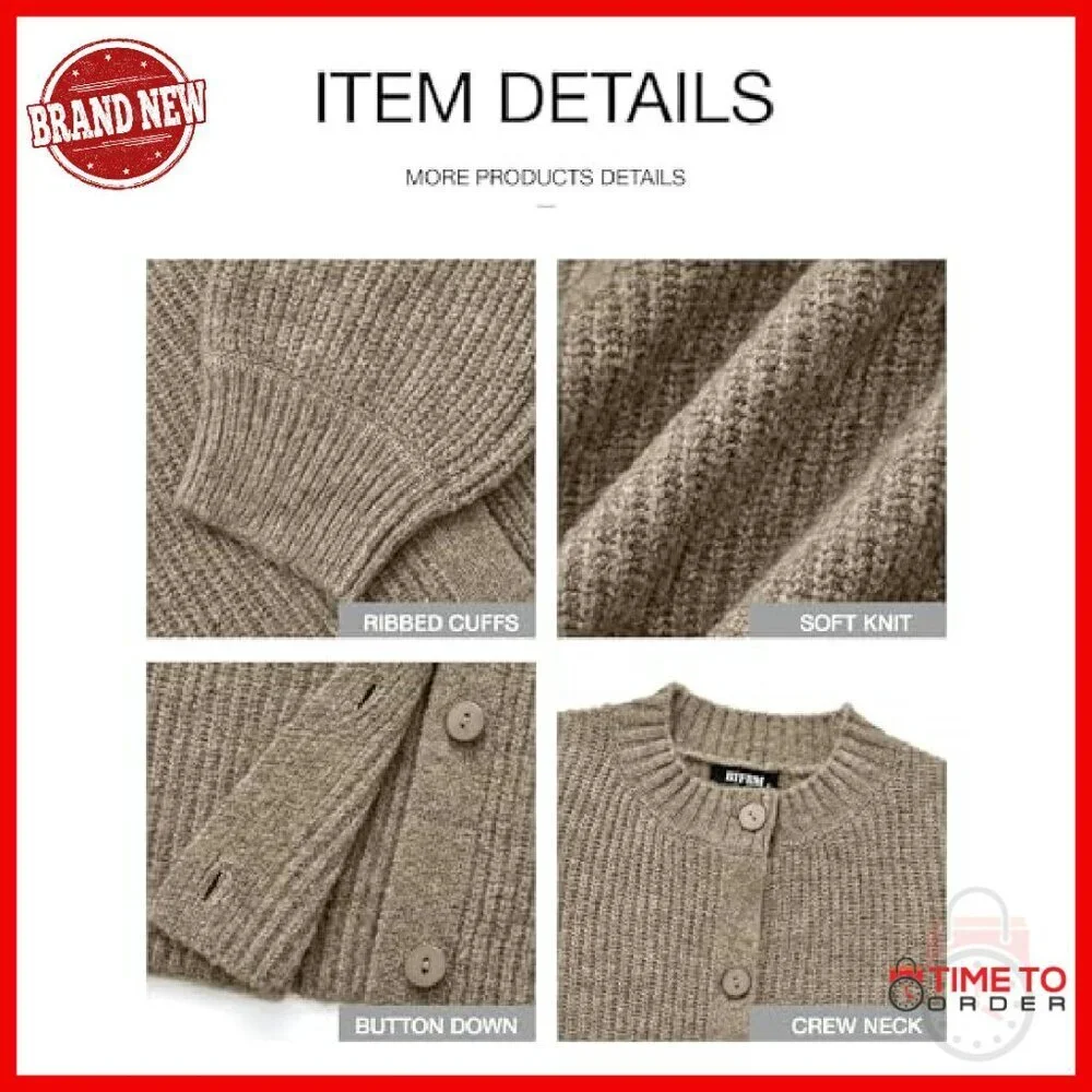Soft Chunky Knit Cropped Cardigan Sweater Women's Long Sleeve Button Down